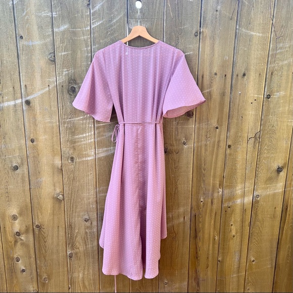Mauve Pink "Polka Dot" Triangle Print Midi Wrap Dress 🌿 - Picture 10 of 13